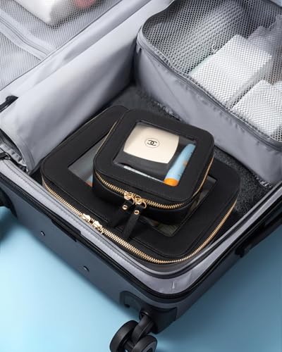 LETGO Clear Makeup Bags Set - TSA Approved Toiletry Bag with Handle Large Opening, Clear Toiletry Bags Case Pouch for Traveling Travel Car Orangizer Storage Essentials (Mini+Large Black) - color: 0-Large+Mini-Black