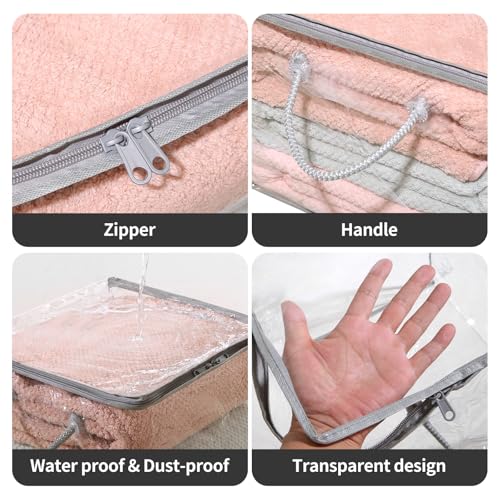10 PCS Clear Zippered Storage Bags with Handles,Sweater Storage with Two-way Zipper,Foldable Closet Organizer Bed Sheet Organizer,Cube Plastic Organizer,Bag,Bin,for Clothes,Towel-GY - color: Grey, size: 11.81*11.81*11.81 inches