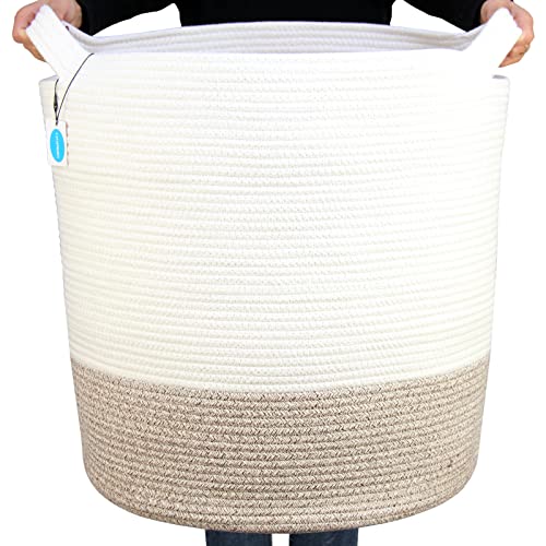 Casaphoria Extra Large Woven Cotton Rope Storage Basket for Organizing,Tall Round Woven Baskets for Clothes Blanket Pillows Towels,Big Capacity Laundry Hamper for Bathroom LivingRoom Bedroom - color: ‎Beige