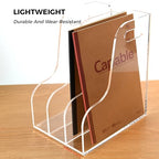 3 Vertical Compartments File Holder, Clear Acrylic Desk Organizer and Storage Bins Holding for Magazines, Binders, Notebooks, Envelopes, Multi-purpose Document Organizer for Home Office - size: A4, 3 Sections