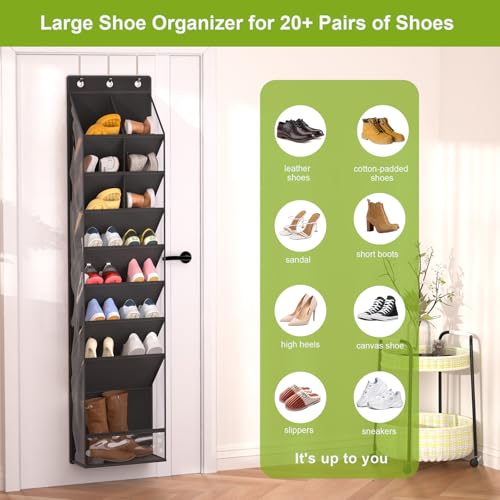 VERONLY Over the Door Shoe Organizer, Hanging Shoe Rack for Closet with 16-20 Pairs Capacity, Foldable Storage for Shoes, Boots, Sneakers, for Dorm Room, Apartment, Small Spaces（Black - style: Classic