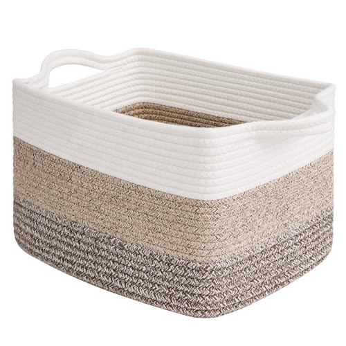 Goodpick Woven Storage Basket, 13"x10"x9" Cotton Rope Organizer for Dog Toys, Books, Stylish Gift Basket with Handles, Small Laundry Baskets for Shelves, Gradient Brown - color: Gradient Brown, size: 13"L x 10"W x 9"H