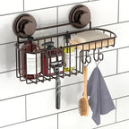 HASKO 2 Pack Shower Caddy Suction Cup with Hooks & Soap holder, Includes 2 Soap Savers, Shower Shelf, Bathroom Storage Organizer, Rustproof Shampoo Holder, Bronze - color: Bronze (2 Pack)