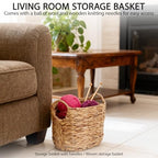 Water Hyacinth Storage Basket with Handles, Woven Boho Storage Basket for Organizing, 11.8" x 7.87" x 8.66" Natural Oval Handwoven Basket for Shelf, Bathroom, Living Room