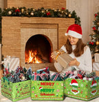 Geelin 3 Pcs Christmas Baskets Storage Funny Lime Green Christmas Santa Basket for Gifts Collapsible Waterproof Canvas Xmas Storage Bin Organizer with Handles for Book Closet Shelf Nursery Room Decor - style: Merry Santa