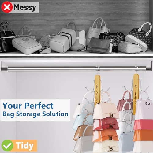 Purse Hanger, 2 Pack Purse Organizer for Closet with 16 Hooks for Heavy Bags, Sturdy Bag Storage, Rotatable Handbag Holder, Purse Rack Space Saving Backpack Hanging Closet Organizer Hangers - color: Natural, size: 2pack