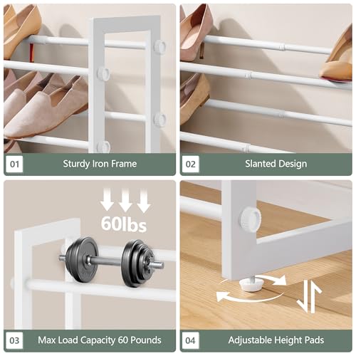 FAVOOSTY 3-Tier Expandable Shoe Rack, Adjustable Shoe Shelf Storage Organizer Space Saving Metal Free Standing Shoe Rack for Entryway Closet Doorway, Silver Grey (White, 5 Tier) - color: White, size: 5 Tier