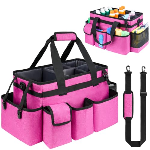 Cleaning Caddy Bag,Large Cleaning Supplies Organizer with Handle for Housekeepers,Rose Red - color: Rose Red, size: Large