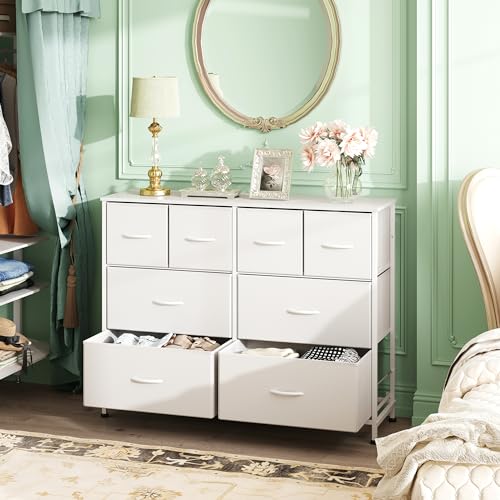 WLIVE Dresser for Bedroom with 8 Drawers, Wide Fabric Dresser for Storage and Organization, Bedroom Dressers, Chest of Drawers for Living Room, Closet, Hallway, White - color: White, style: 8 Drawers