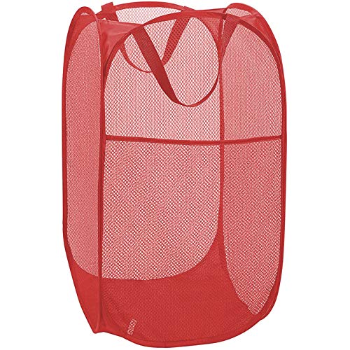 Pop up Hamper for Laundry, Collapsible Mesh Laundry Basket, Portable Foldable Clothes Hamper Storage Bin for Apartment, College Dorm or Travel, Red - color: Red