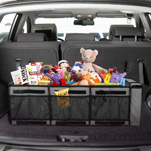 Collapsible Trunk Organizer with Insulated Leakproof Cooler Bag,Removable Lid,Adjustable Securing Straps,3 Compartments Trunk Organizer for SUV,Truck,Sedan(Light Grey) - color: Light Grey, size: With Cooler