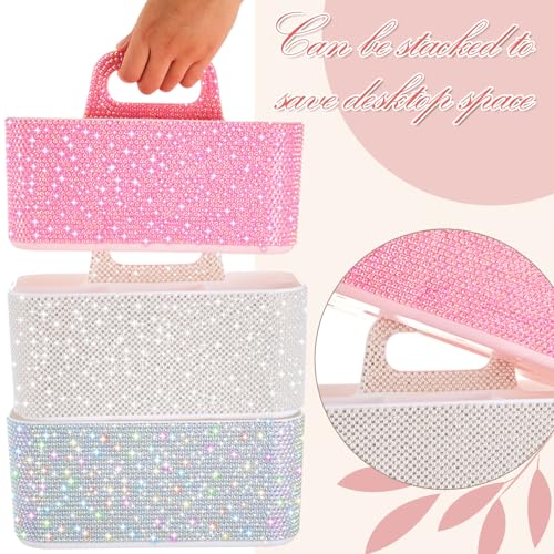 Marspark Bling Makeup Caddy Organizer with Handle, Sparkly Art Craft Holder, Glitter Bathroom Hair Caddy, Shimmer Pen Pencil Holder for Women Desk Organizer, Bling Gifts for Women(Pink,AB Diamond) - color: Pink, style: AB Diamond