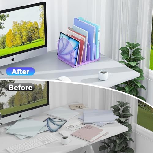 gianotter Desktop File Organizer, Desk Organizer with 5 Compartments, Paper Organizer for Desk, Workspace Organizers for Office Supplies (Purple, Upright Style) - color: Purple, size: Upright Style