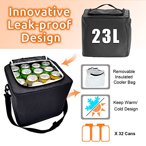 Collapsible Trunk Organizer with Insulated Leakproof Cooler Bag,Removable Lid,Adjustable Securing Straps,3 Compartments Trunk Organizer for SUV,Truck,Sedan(Grey & Black) - color: Black&Grey, size: With Cooler