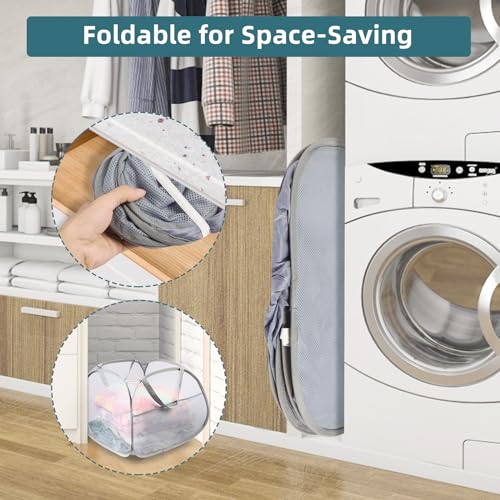 Collapsible Laundry Baskets, 90L Large Foldable Laundry Basket, Durable Mesh Pop Up Hampers for Laundry, Dirty Clothes Laundry Hamper for Bedroom, Bathroom, Dorm, Laundry Room, Travel or Camping Grey - color: Gray