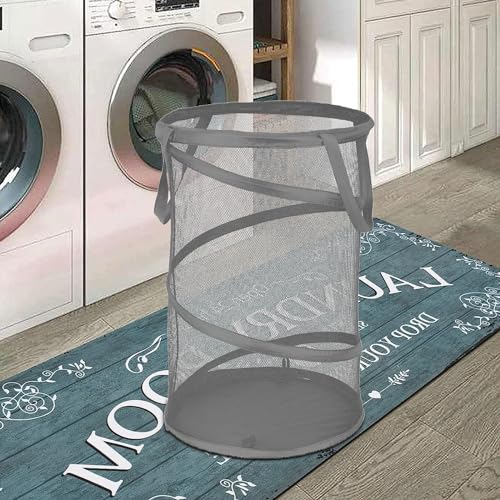 BATTOO Collapsible Laundry Baskets, Foldable Mesh Pop Up Hamper, Portable Laundry Basket Hamper with Handles for Laundry, Bathroom, Kids Room, College Dorm, Travel, Storage Organizer Grey - color: Grey, size: 13 x 23.7 inch