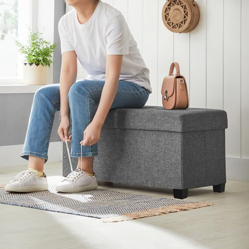 SONGMICS Storage Ottoman Bench, Foldable Foot Rest with Legs, 15 x 30 x 15.2 Inches, End of Bed Bench, Storage Chest, Load up to 660 lb, for Living Room, Bedroom, Entryway, Slate Gray ULSF16GYZ - color: Dark Gray, size: 15"D x 30"W x 15.7"H