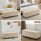 WUTUTUEE 51" Fabric Storage Ottoman Bench, Upholstered Rectangle End of Bed Storage Ottoman Tufted Living Room Bedroom Bench with Safety Hinge, Solid Wood Legs, Loads 500 lb(Khaki) - color: Khaki-fabric