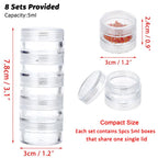 Hipiwe 8 Sets 5 Layers Clear Plastic Round Storage Jars Jewelry Bead Storage Containers Small Travel Sample Jar Pots for Sewing Pills Nail Art Craft Accessories - size: 8Packs 1.2"D x 3.1"H