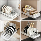 Pot and Pan Organizer under Cabinet Pull Out,Pot Lid Holder for Kitchen, Cookware Storage Rack with Slide Rails,Slide-out Drawer, White