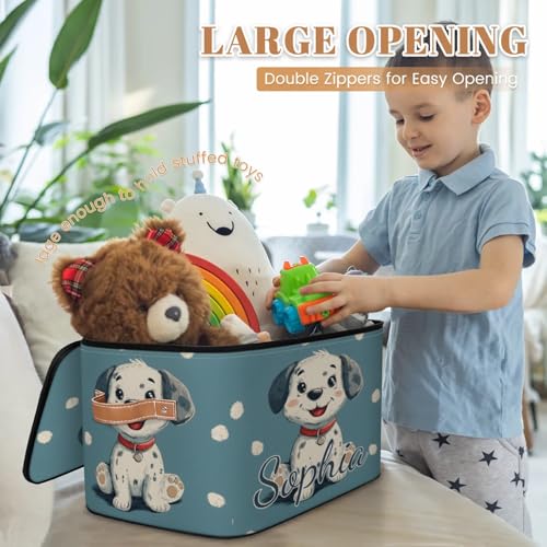 Custom Storage Basket with Name, Personalized Storage Bins with Zipper Lid, Foldable Fabric Storage Box Large capacity with Handle Dalmatian - color: Option 12