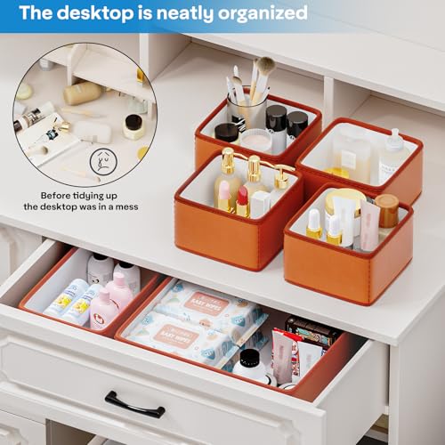 Vegan Leather Drawer Organizers,8 Pack Makeup Storage boxes,Vanity Drawer Luxury upgrade,Bedroom fabric Drawers replacement,bathroom organization and storage Optimal solution - color: Classic Brown, size: 8 pack