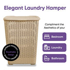 Superio Laundry Hamper Basket With Easy Open Lid 60 Liter Beige, Large Wicker Hamper, Dirty Cloths Storage With Two Cutout Handles, Laundry Room Bin - color: Beige, size: 1-pack