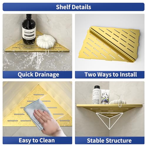 Corner Shower Shelf, 304 Stainless Steel Bathroom Shelf for Tiled Wall, Grout in Shelves (Gold, 10"-2 Pack) - color: Gold, size: 10"-2 Pack