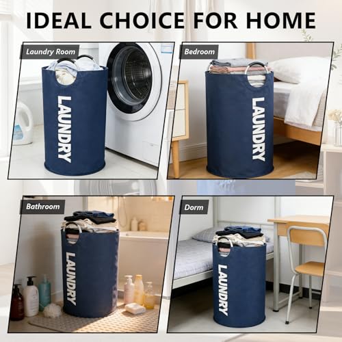 A large 90 liter laundry basket that can be folded for easy carrying. Suitable for bathrooms, laundry rooms, and travel (navy blue) - color: navy blue
