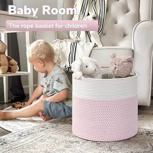 Goodpick Baby Storage Basket, Pink Laundry Basket 15 x 14.2 Inches, Toy Basket for Clothes, Nursery Basket for Toys, Soft Woven Basket for Storage, Pink - color: Pink, size: 15 × 14.2 inches