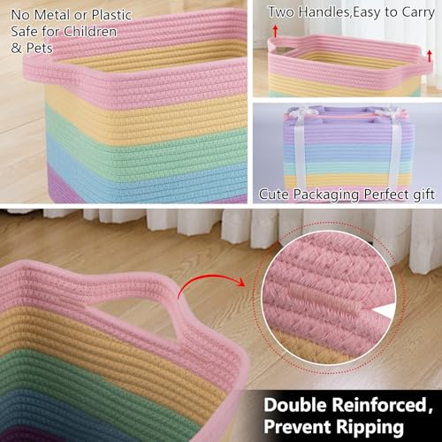 OIAHOMY Storage Basket, Woven Baskets for Storage, Cotton Rope Basket for toys,Towel Baskets for Bathroom - Pack of 3, Rainbow Pastel - color: Rainbow Pastel, size: 3 pcs-13”x9.9”x8.7”