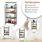 Giantex Foldable Storage Shelves with Wheels, No Assembly 4-Tier Rolling Cart, 2 of The Wheels Have Locks, Microwave Utility Cart Baker Rack, Portable Storage Rack w/Metal Frame, for Kitchen, RV - size: 52'' Tall