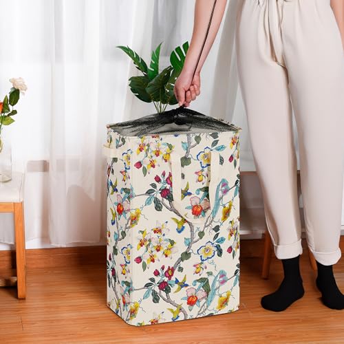 efluky Slim Laundry Basket, Narrow Laundry Hamper with Handles, Collapsible Dirty Clothes Hamper, Tall Laundry Bin for Laundry Room, Dorm and Bedroom, 19.8 Gallon (75L) Floral - color: Floral, size: 75L without Lid