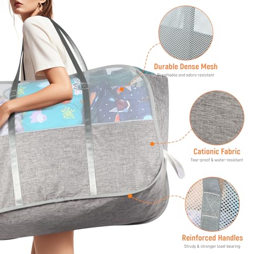 Collapsible Laundry Baskets with 3 Compartment, 150L Tear-proof Pop Up Hamper, Foldable Laundry Basket with Tote Handles, Dirty Clothes Hamper for Laundry, Bedroom, Bathroom, Dorm Grey - style: 3 Compartments- Grey