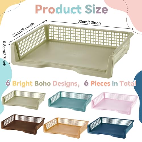 gisgfim 6 Pack Plastic Turn in Paper Trays for Classroom Retro Storage Bin Basket Organizers for School Teacher Supplies Classroom Office Home Organization Storage Tray Holds 4A Paper File Document - color: Retro