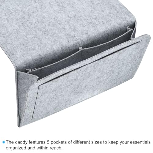 PATIKIL 11in Bedside Caddy, Bed Caddy Bedside Organizer Hanging 5 Pocket Soft Bed Pockets Bedside Storage Organizer Remote Control Holder for Bedroom Phones Glasses, Light Grey - color: Light Grey, size: 10.6*8.6inch