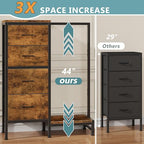 HIGDBFE Dresser with Hanging Rack, 4 Drawers Small Closet for Bedroom, Reversible Fabric Kids Chest of Drawers with Clothes Rack, Tall Storage Tower, Sturdy Frame, Rustic Brown, 44''H - color: Rustic Brown