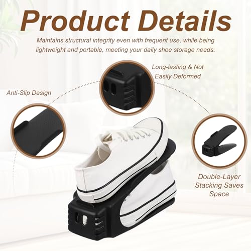 uxcell Shoe Slot Organizer 4 Pcs, 10.2x3.9x5.1 Inch Shoe Stacker Double Layer 50% Space Saver for Storage Closet Rack Organization, Black - color: Black