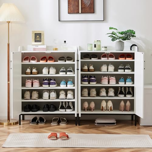 Mericonia Modern Shoe Cabinet with Metal Legs, Farmhouse Large 5-Tier Shoe Storage Cabinet with Doors, Wooden Shoe Organizer for Entryway, Hallway, Closet, Bedroom, Living Room, White | Shoe Storage Cabinet, with Doors, Shoe Organizer, for Entryway, for H