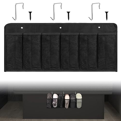 RVZONE RV Shoe Pockets 6 Large Pockets Heavy Hanging Bedside Storage Organizer with Sturdy Hooks Storage Pockets Hangs on bed for Shoes Toys and Tool Accessories - color: Black, size: Mesh, 1pcs