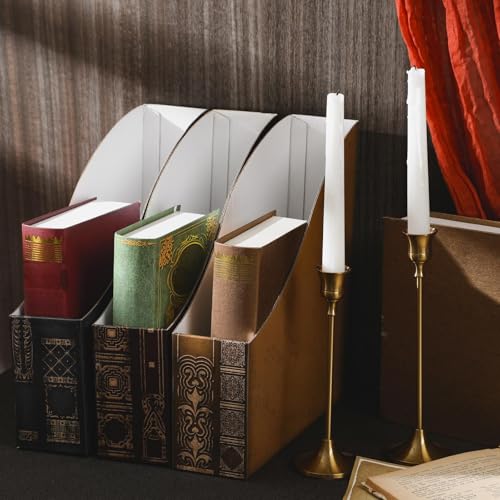 Geetery 6 Pcs File Magazine Organizer 3 x 11 x 12'' Vintage Decorative Classic Books Themed Magazine Holder Easy to Assemble Classic Books Rack File for Shelves Desk Home(Chic)