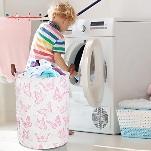 CLOCOR Pink Laundry Basket,Waterproof Nursery Hamper for Baby Girl ,Collapsible Storage Baskets for Girls Bedroom,Kids Toys Storage Bin,Room Decor,Gift Basket（Pink Butterfly - color: Pink Butterfly