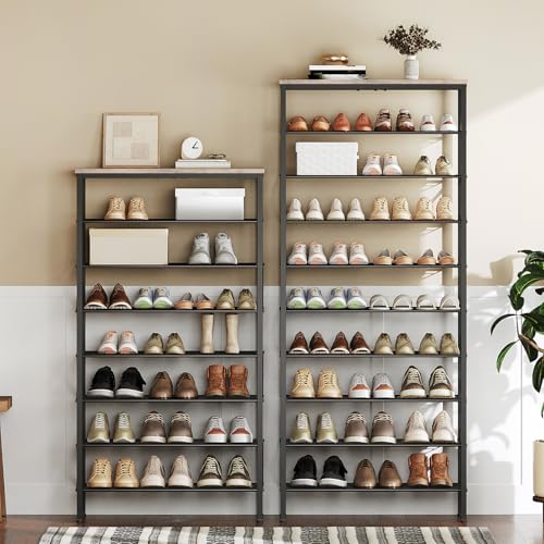 YATINEY 8 Tier Shoe Rack, Shoe Storage Organizer, Large Capacity Shoe Shelf Holds 32 Pairs of Shoes, Sturdy and Stable, for Entryway, Hallway, Closet, Dorm Room, Greige and Black SS08BG - color: Greige + Black, size: 27.8" x 10.8" x 52.6"