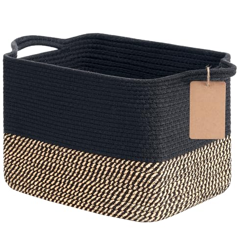 Goodpick Woven Storage Basket for Shelves, Small Wicker Baskets for Shoes,Towel, Toy Baskets Storage Kids, Empty Gift Basket with Handles, 13 x 10 x 9 Inches - color: Black Jute, size: 13"L x 10"W x 9"H