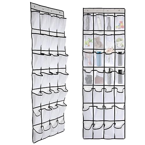Pocket Shoe Organizer,28 Pocket Door Shoe Organizer Hanging Shoe Organizer Shoe Rack for Closet Pantry Shoe Holder for Men Sneakers, Women High Heeled Shoes, flip flops(White,size:68.5x20.88inch)