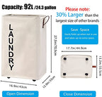 92L Large Laundry Hamper with Leather Handle,Standable Laundry Basket with Wheels ,Large Hamper,Rolling Laundry Basket White - color: Beige/XXL, size: Super Large 27.5"