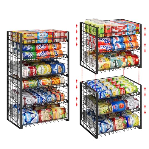 3 Tier Stackable Can Rack Organizer for Pantry, Adjustable Can Holder for Various Ounce of Canned Food Soup Goods Soda Drink, Rolling Tiered Can Dispenser for Kitchen Cupboard Cabinet, 2 Pack - size: 3-Tier 2-Pack