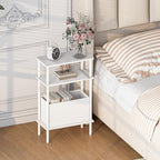 Narrow Side Table with Fabric Basket, End Table for Small Spaces, Slim Nightstand with 3-Tier Storage Shelf, Sofa Beside Table, for Living Room, Bed Room, Natrual White - color: Natrual White