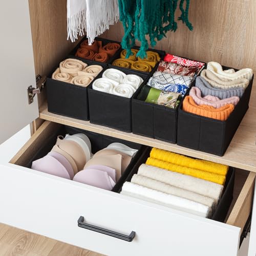 Stero 6 Pack Drawer Organizers for Clothing, Dresser Drawer Organizer Clothes, Fabric Foldable Closet Organizers and Storage Basket Bins for Clothes, Underwear, Bras, Socks (Black) - color: Black