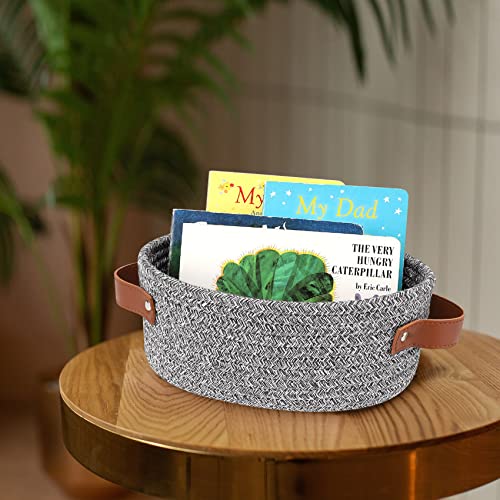 ABenkle Small Woven Basket, Mini Cotton Rope Storage Basket, Tiny Easter Basket, Shelf Basket, Oval Decorative Toy Dog Cat Basket for Nursery, Empty Gift Basket, 9.4" x 5.9" x 3.9" XS - color: Mixed Dark Grey